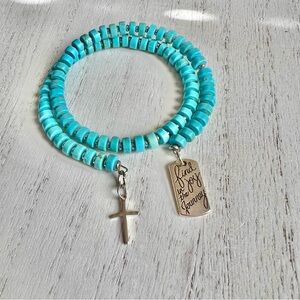 Turquoise bracelet, stainless steel turquoise sterling silver cross memory wire